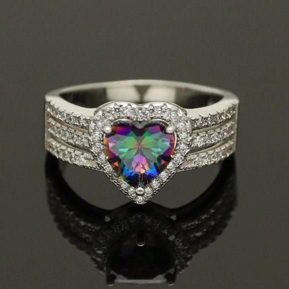 Estate Sterling Silver 925 Heart Mystic Topaz Cocktail Ring Women's Size 9